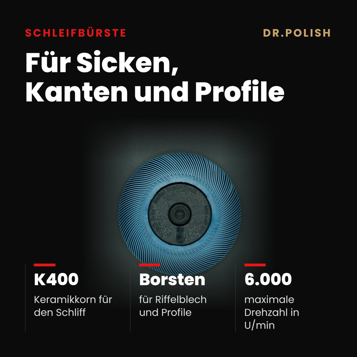 Scotch-Brite™ Bristle Disc K400 (Blau) – Hauptbild Vorteile: Für Sicken, Kanten und Profile
