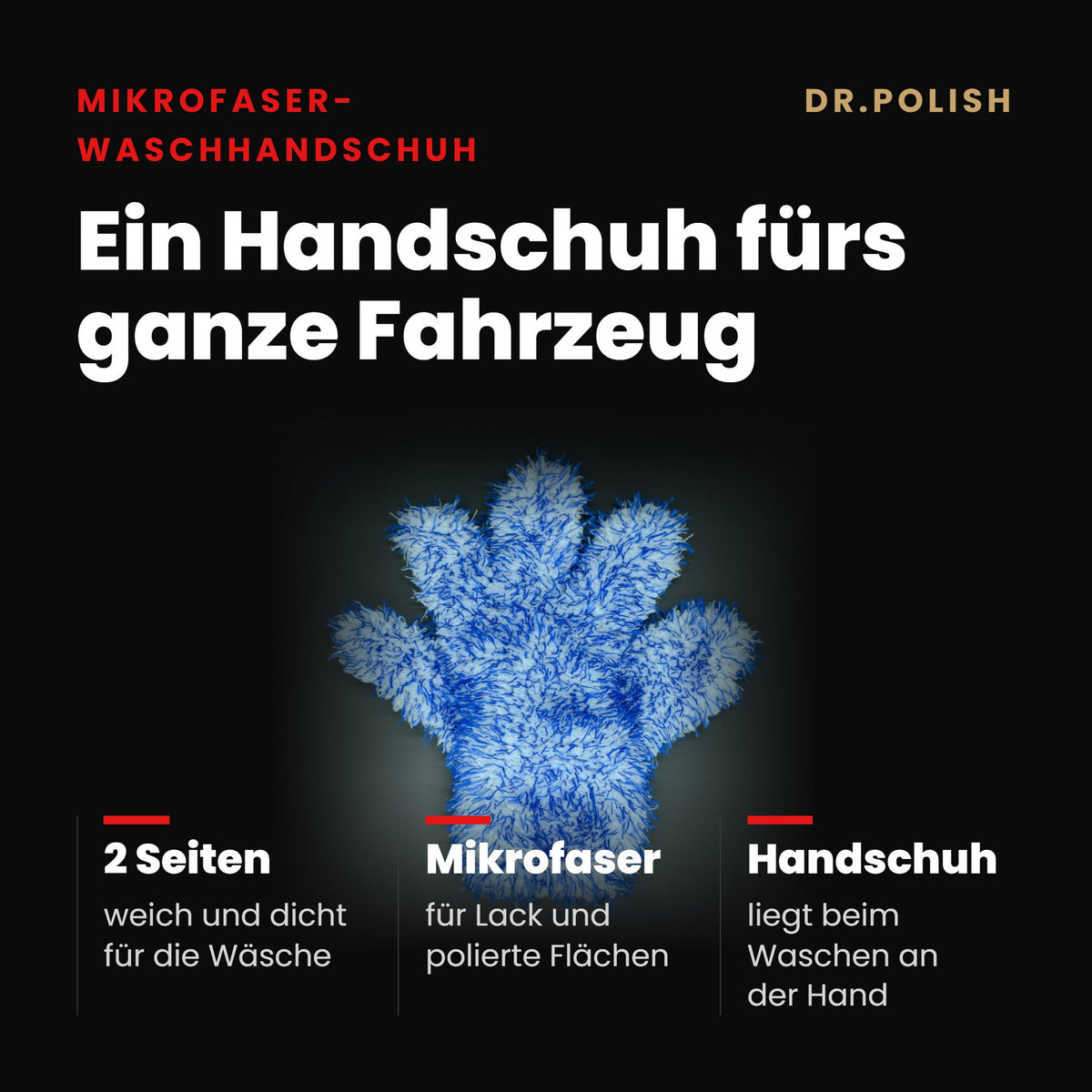 Mikrofaser-Waschhandschuh für Auto-, LKW- und Felgenwäsche – Hauptbild Vorteile: Ein Handschuh fürs ganze Fahrzeug