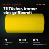 Mikrofaser-Rolle Gelb – Hauptbild Vorteile: 75 Tücher, immer eins griffbereit