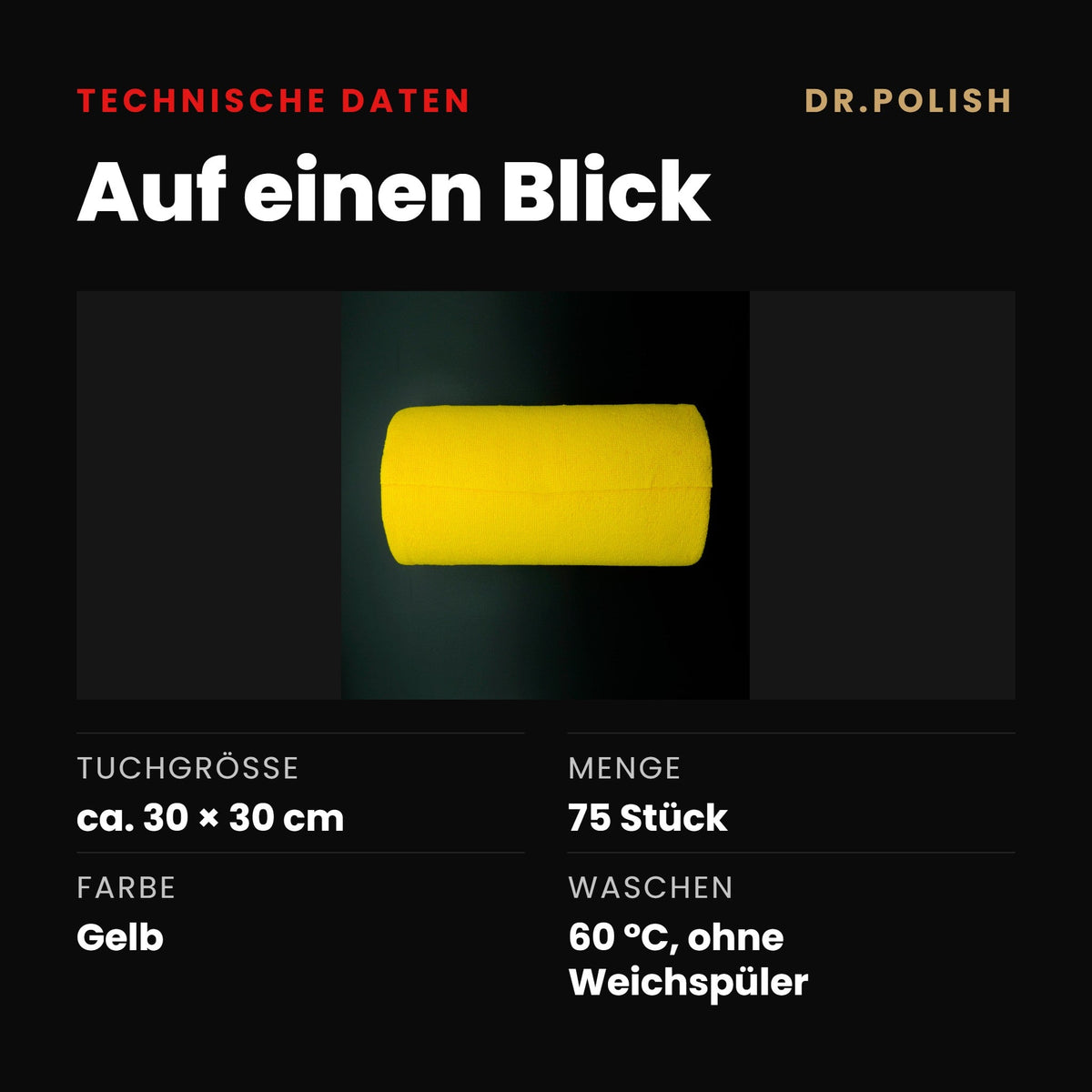 Mikrofaser-Rolle Gelb – Technische Daten: Auf einen Blick