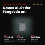 Premium Metall-Vorreinigungspad – Hauptbild Vorteile: Raues Alu? Hier fängst du an.