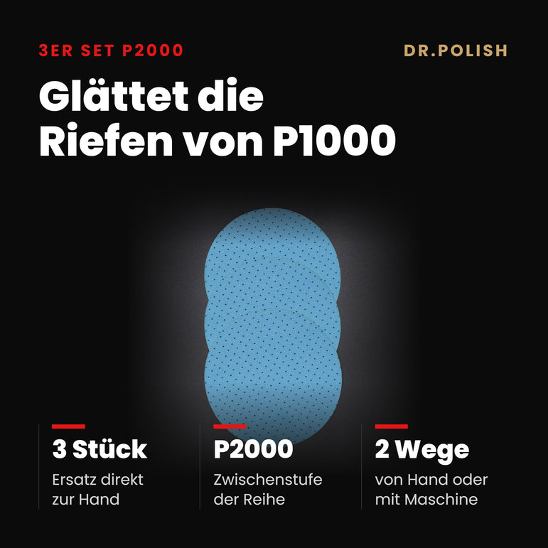 Schleif- und Polierscheiben 3er Set P2000 – Hauptbild Vorteile: Glättet die Riefen von P1000
