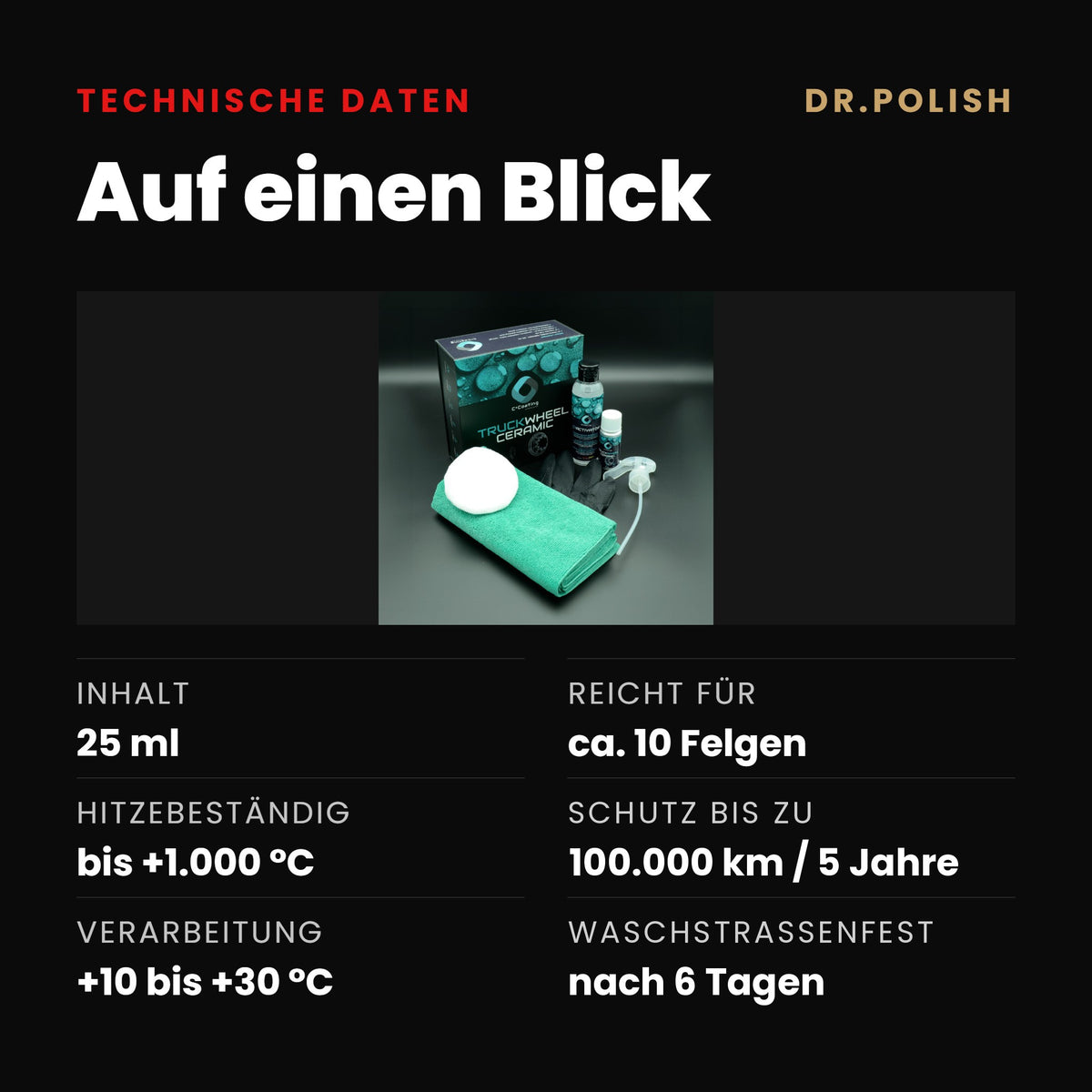 DR.POLISH x C²Coating Truck Wheel Ceramic High-Tech Felgenversiegelung (25ml) – Technische Daten: Auf einen Blick