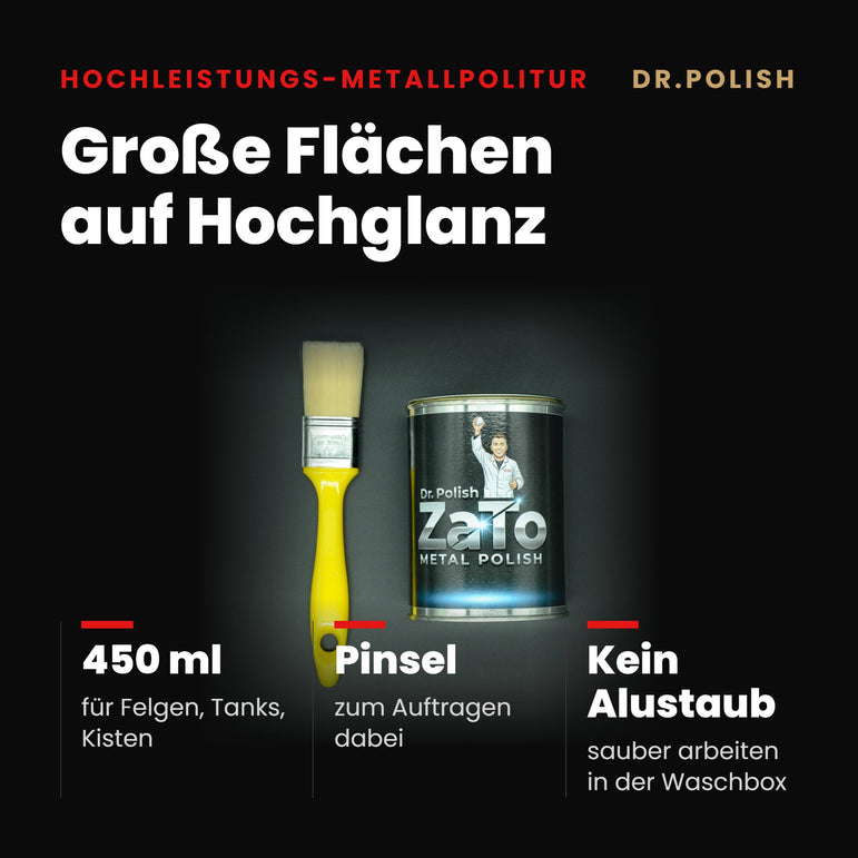 ZATO METAL POLISH – Hauptbild Vorteile: Große Flächen auf Hochglanz